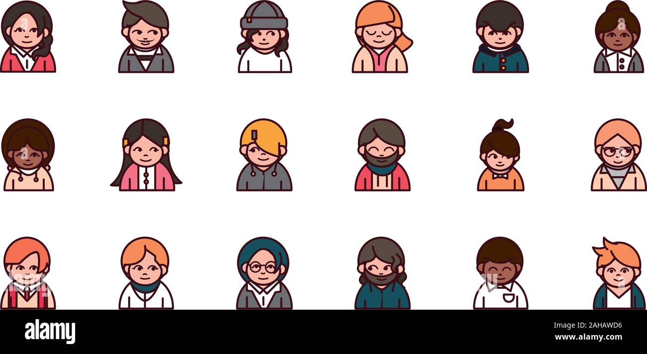 people cartoon characters avatar men and women set vector illustration ...