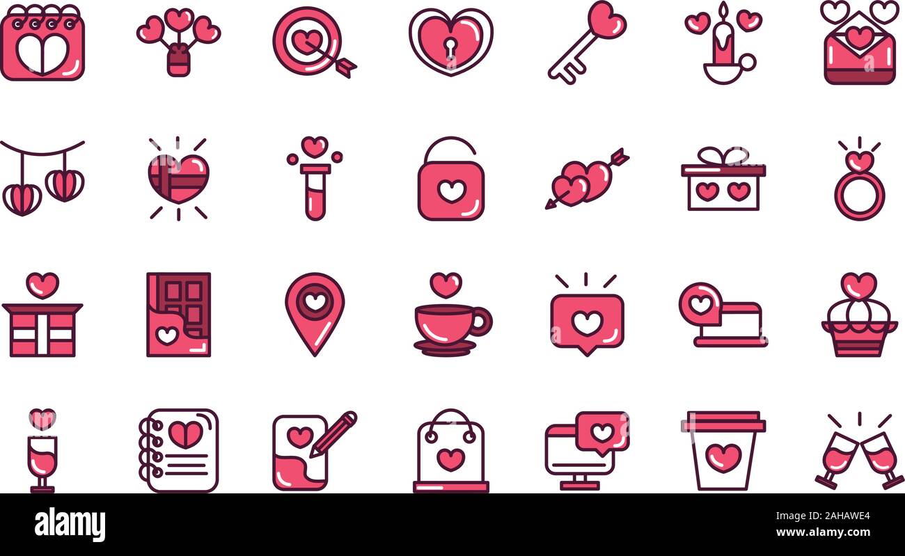 happy valentines day love romantic feeling icons collection vector ...