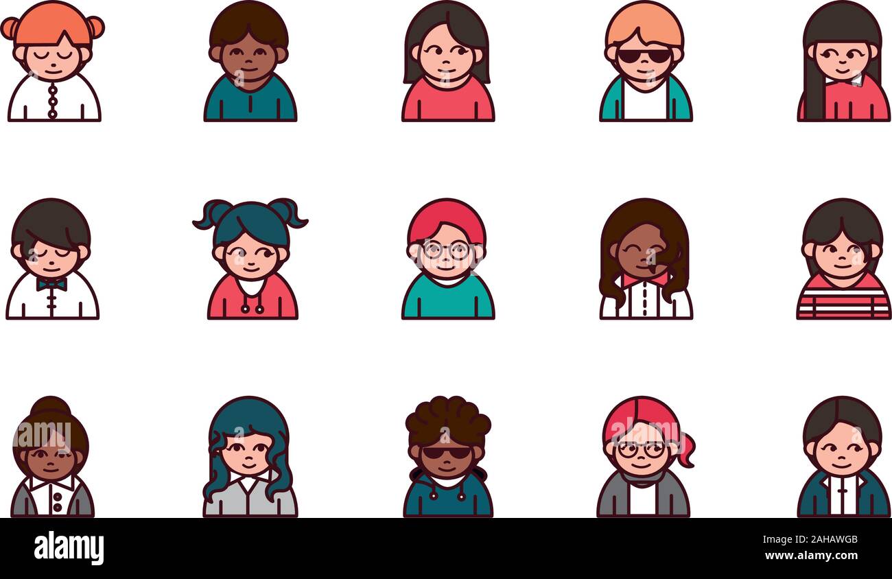 people cartoon characters avatar men and women set vector illustration ...