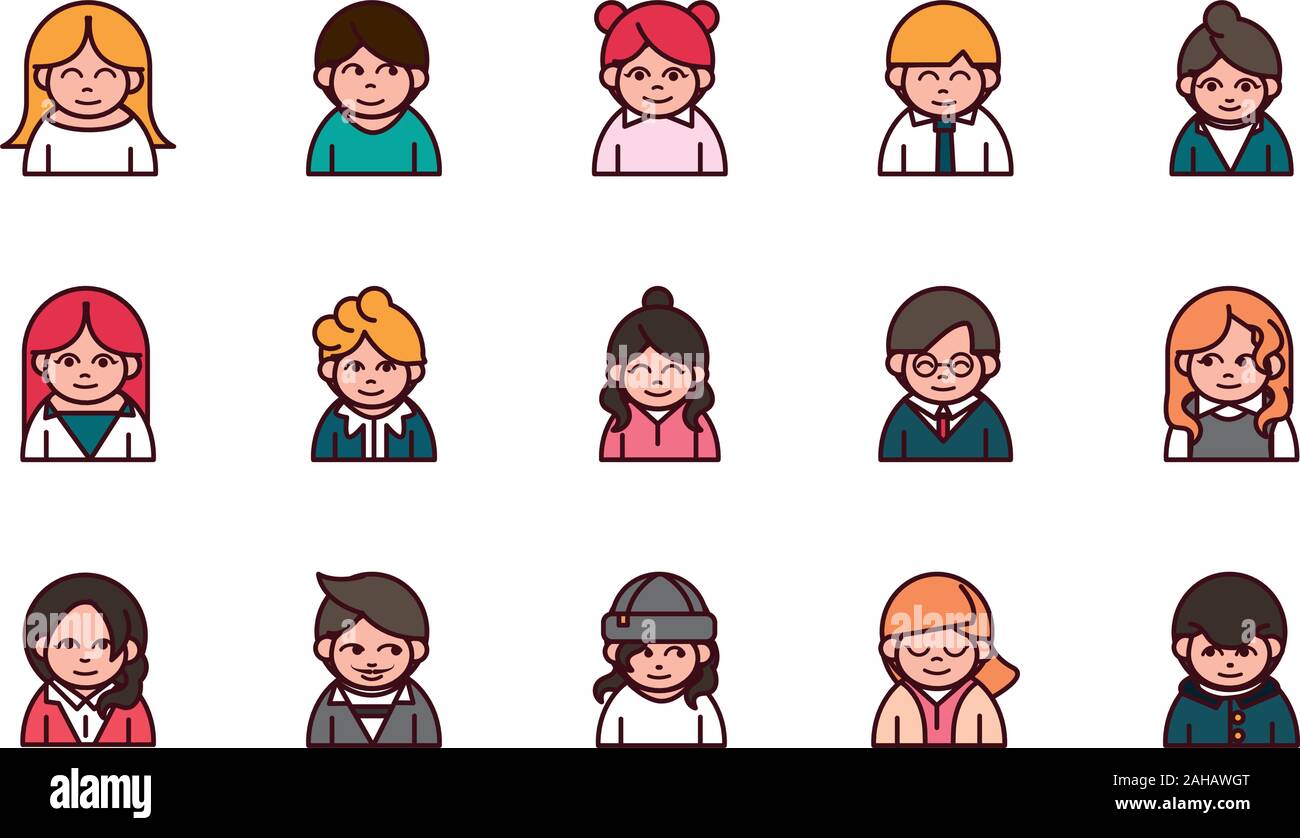 people cartoon characters avatar men and women set vector illustration ...