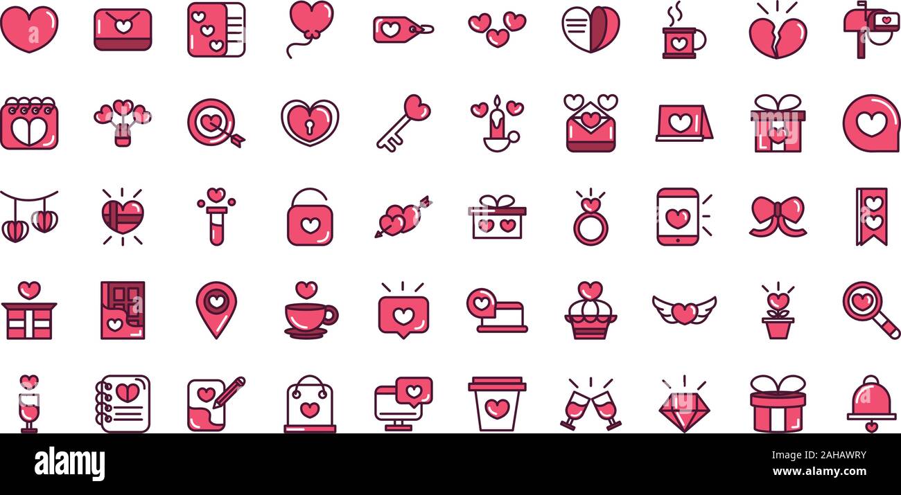 happy valentines day love romantic feeling icons collection vector ...