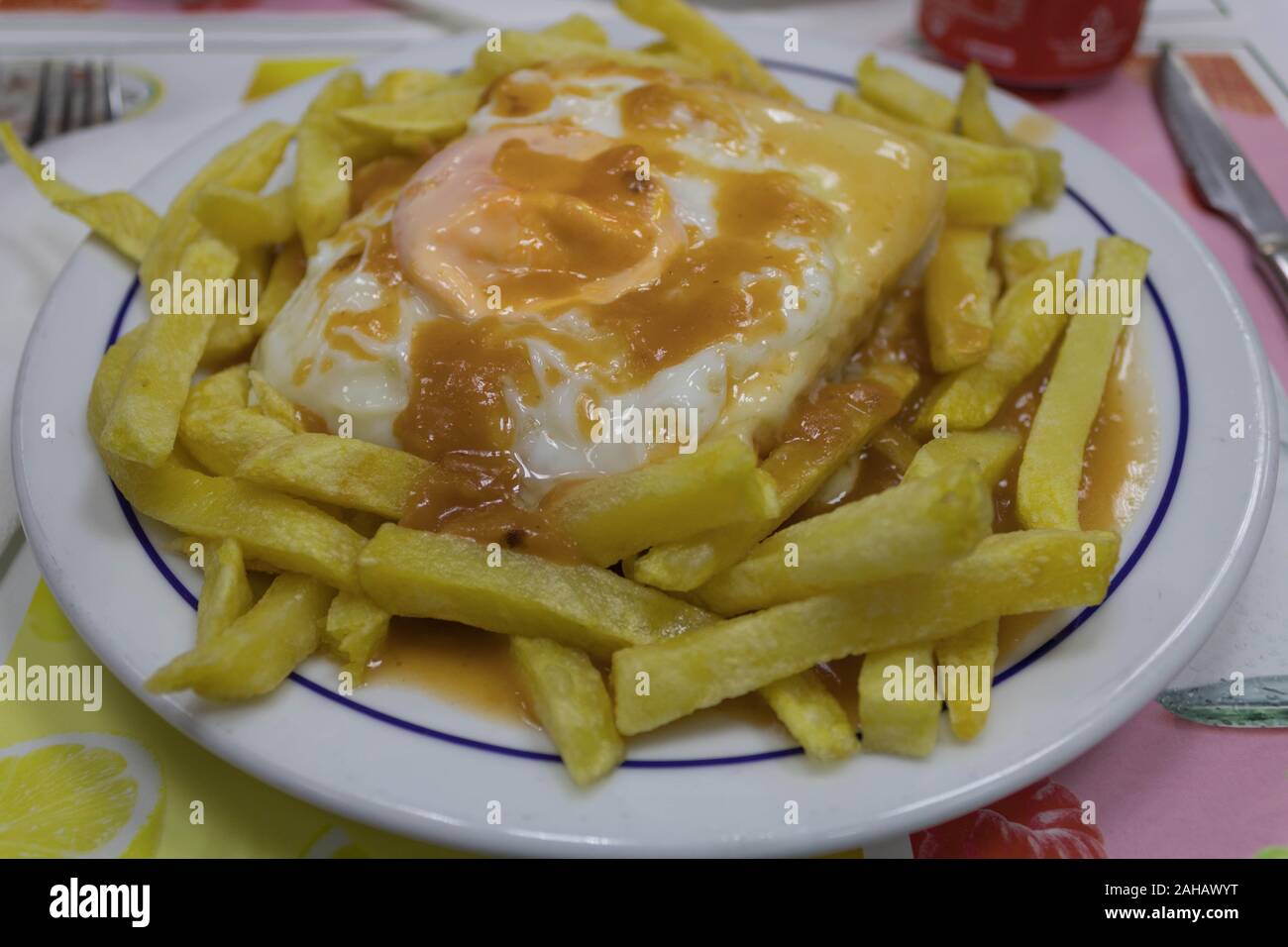 francesinha typical porto sandwich food with lots of calories Stock