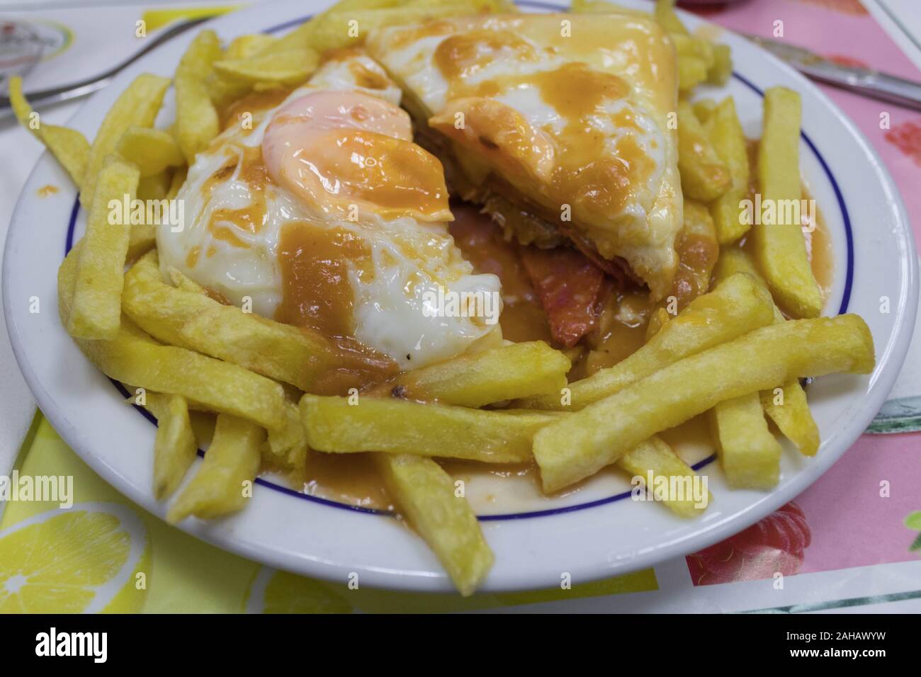 francesinha typical porto sandwich food with lots of calories Stock