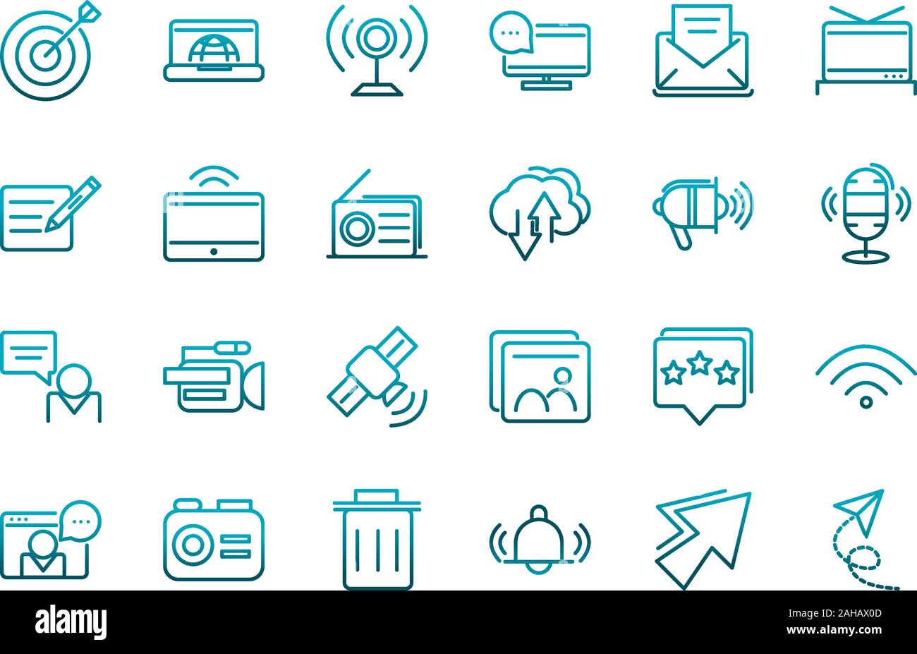 communications talk information broadcast icons set gradient line vector illustration Stock Vector
