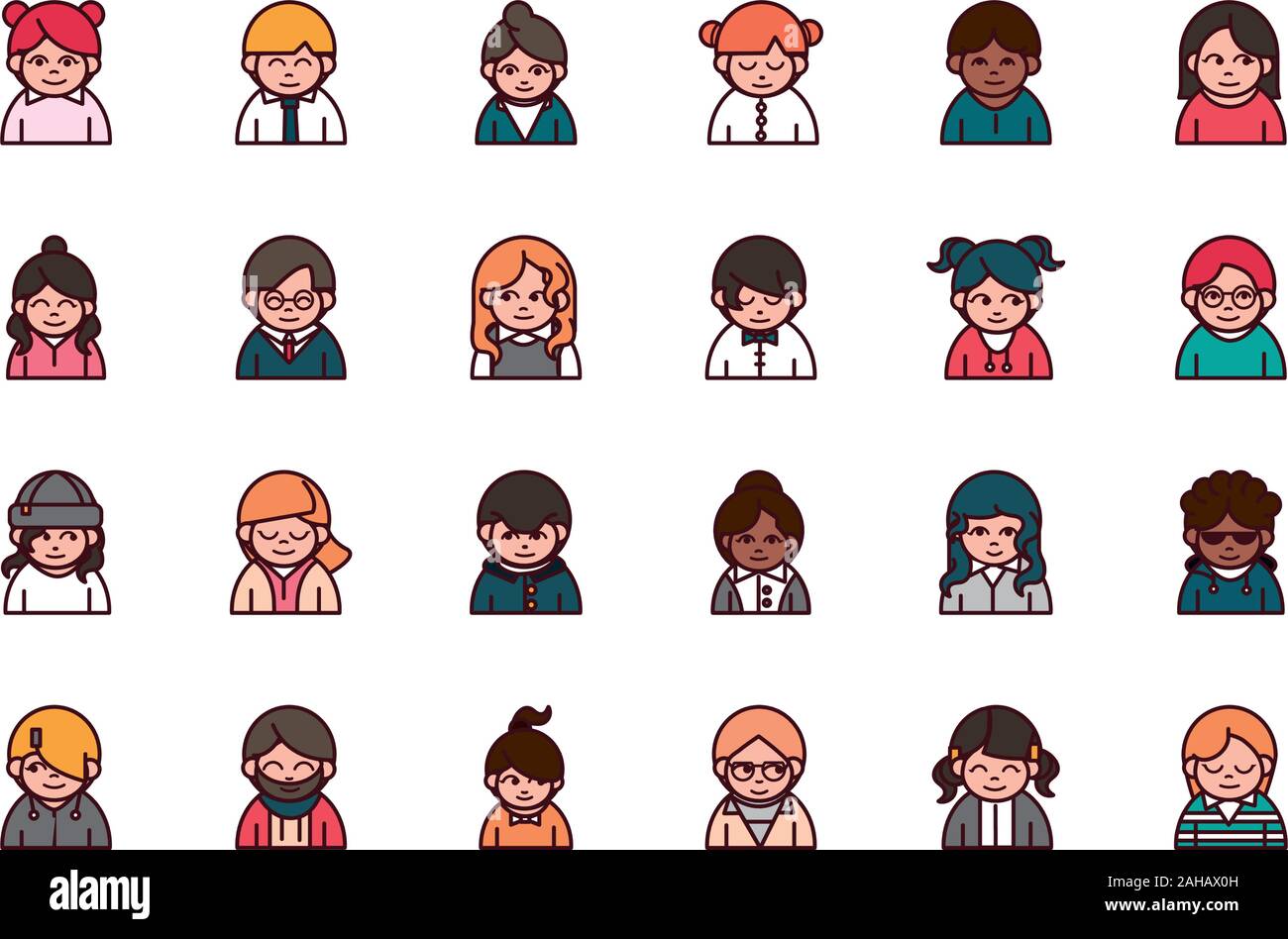 people cartoon characters avatar men and women set vector illustration ...