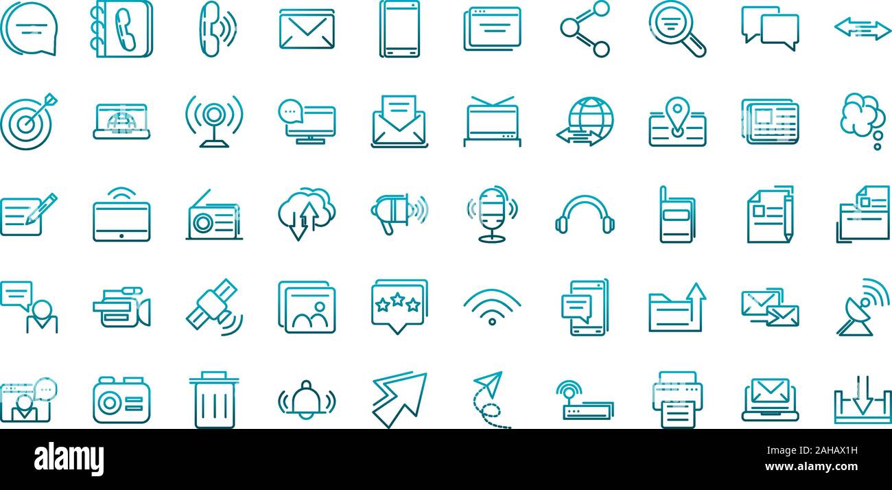 communications talk information broadcast icons set gradient line vector illustration Stock Vector