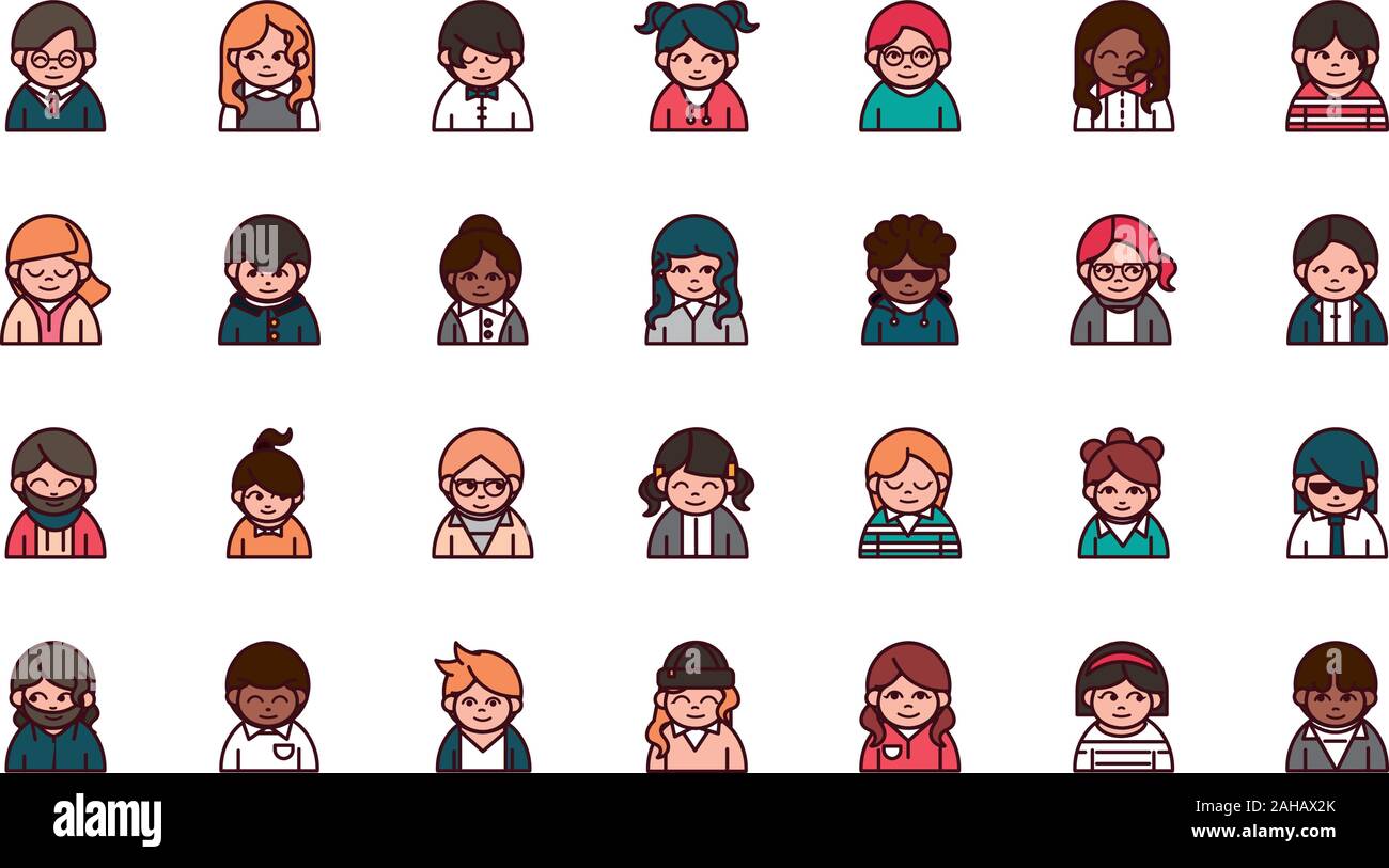 people cartoon characters avatar men and women set vector illustration ...
