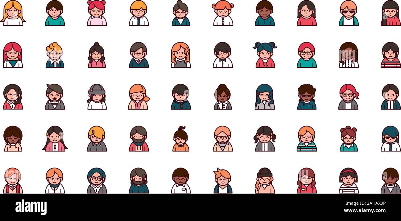 people cartoon characters avatar men and women set vector illustration ...