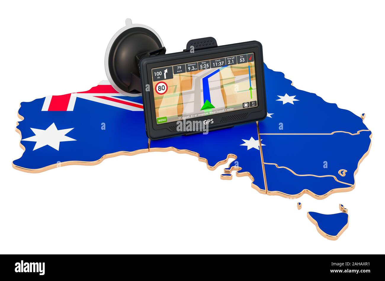 GPS navigation in Australia, 3D rendering isolated on white background Stock Photo