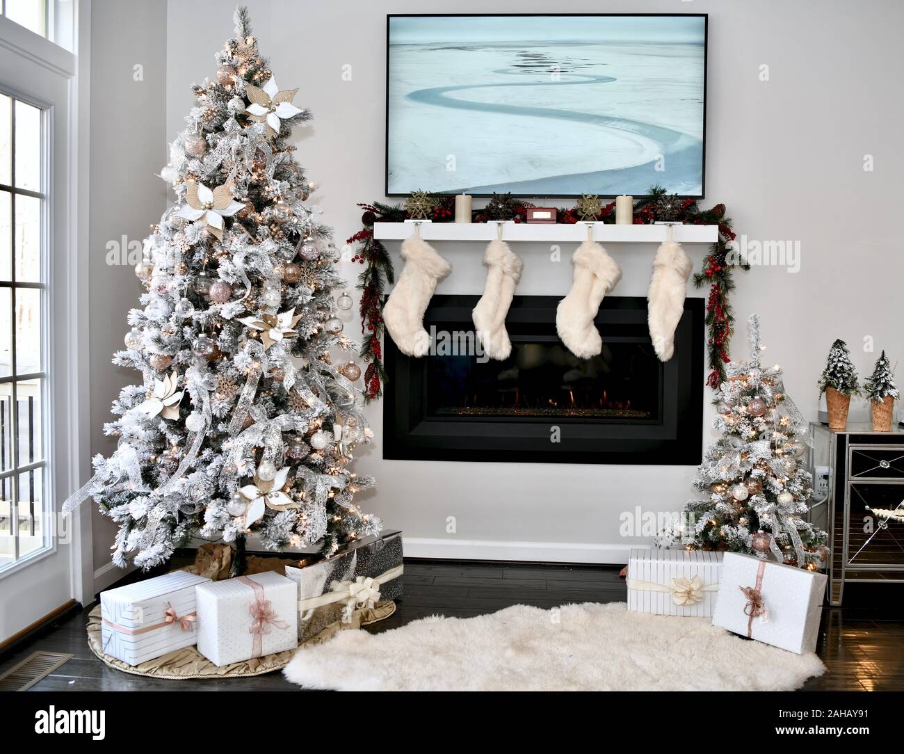 Home interior decorated for Christmas and the holidays Stock Photo
