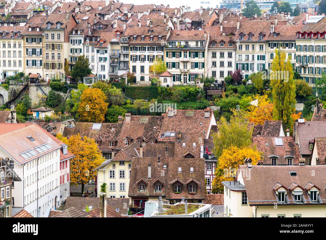 House facades and tiled roofs in the city centre, Bern, Canton Bern, Switzerland Stock Photo