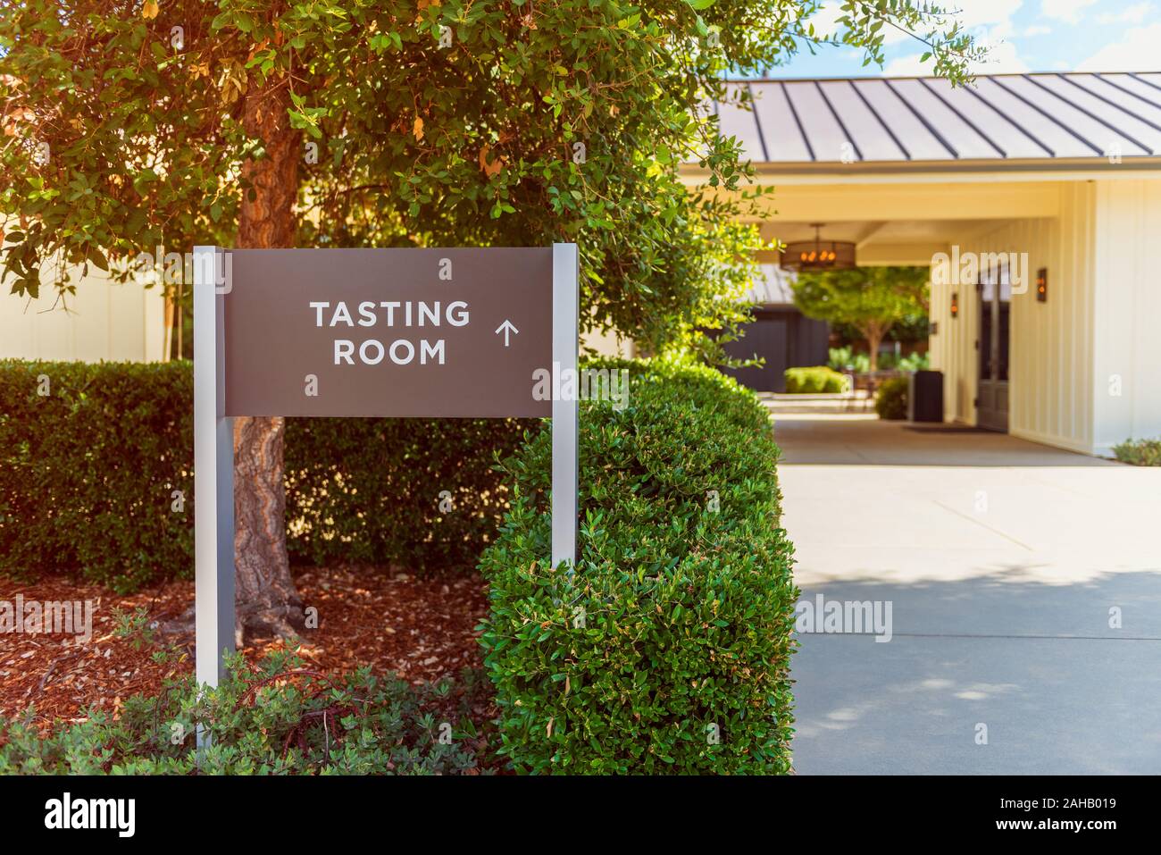 Directional sign to Wine Tasting Room in Napa Valley California USA Stock Photo