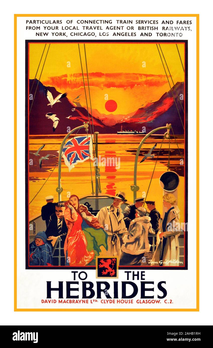 Vintage 1930's British Railways Travel Poster 'To the Hebrides' Travel Scottish Scotland Poster, 1930 David Macbrayne Ltd. Stock Photo