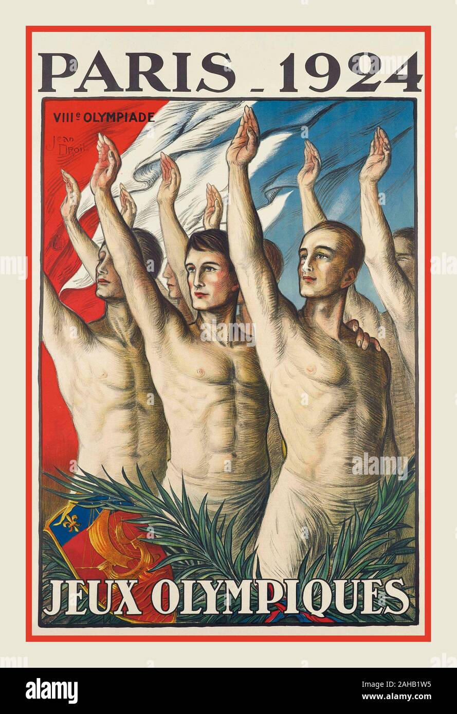 PARIS OLYMPICS 1924 OLYMPIADE VINTAGE PARIS 1924, Olympic Games poster JEUX OLYMPIQUES  lithograph in colours, 1924, printed by Hachard & Cie., Paris, Stock Photo