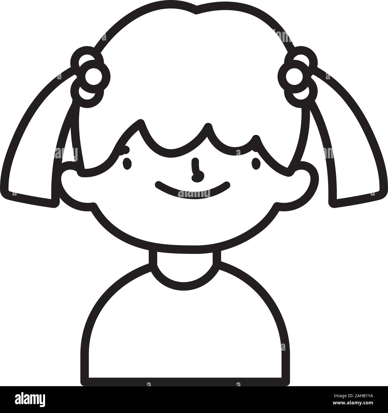 cute little girl happy cartoon character vector illustration thick line ...