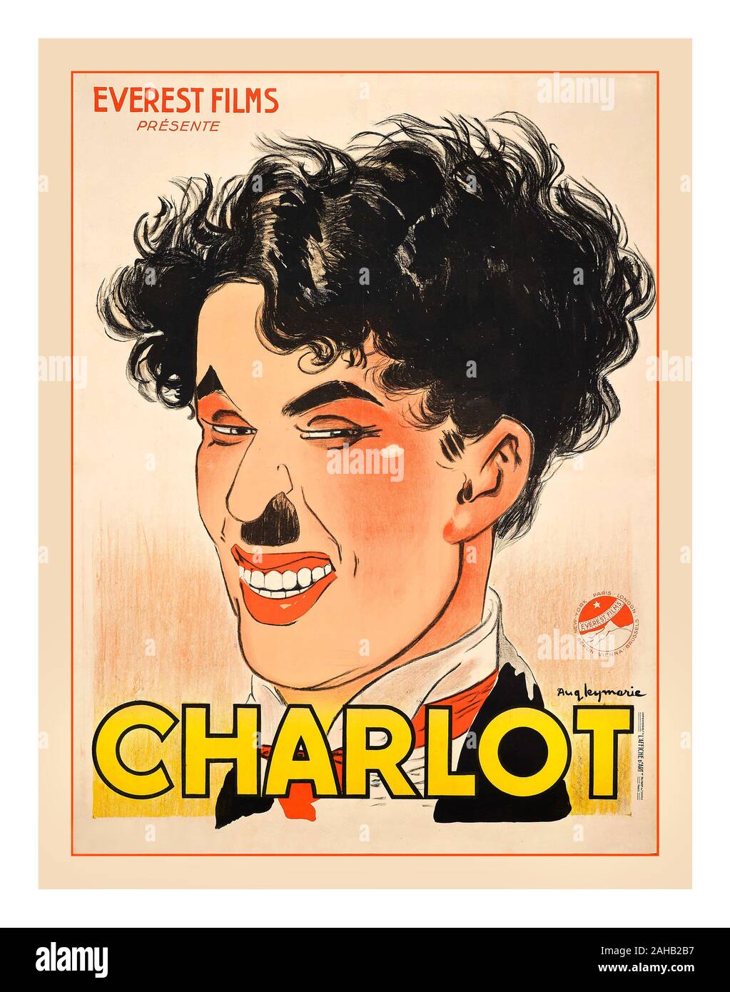 Vintage Film Poster 1918 CHARLIE CHAPLIN/CHARLOT Auguste Leymarie, Starring Charlie Chaplin Original Charlie Chaplin Movie Poster 'Affiche Passe-Partout' by Leymarie 1918  Everest Films French France Printed in America the poster was made to advertise the success of Charlie Chaplin. This poster is featured in the book 'Charlie Chaplin - Movie Posters' The Tramp (Charlot in several languages), also known as The Little Tramp, was British actor Charlie Chaplin's most memorable on-screen character and an icon in silent world cinema Stock Photo
