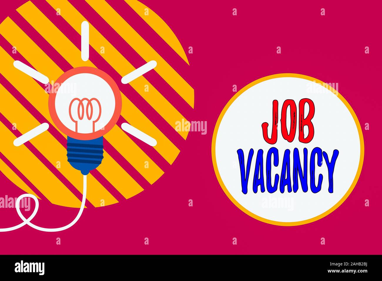 Text sign showing Job Vacancy. Business photo showcasing job that no one is doing and available for someone to do Big idea light bulb. Successful turn Stock Photo