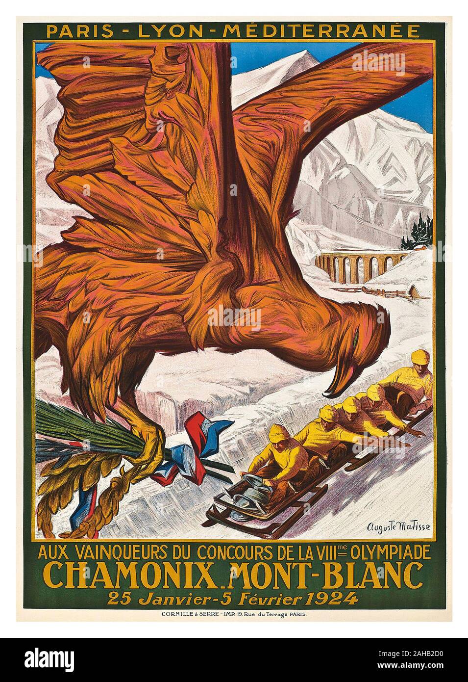 CHAMONIX 1924 WINTER OLYMPIC GAMES BOBSLED EAGLE FRANCE ART PRINT POSTER BB9421 