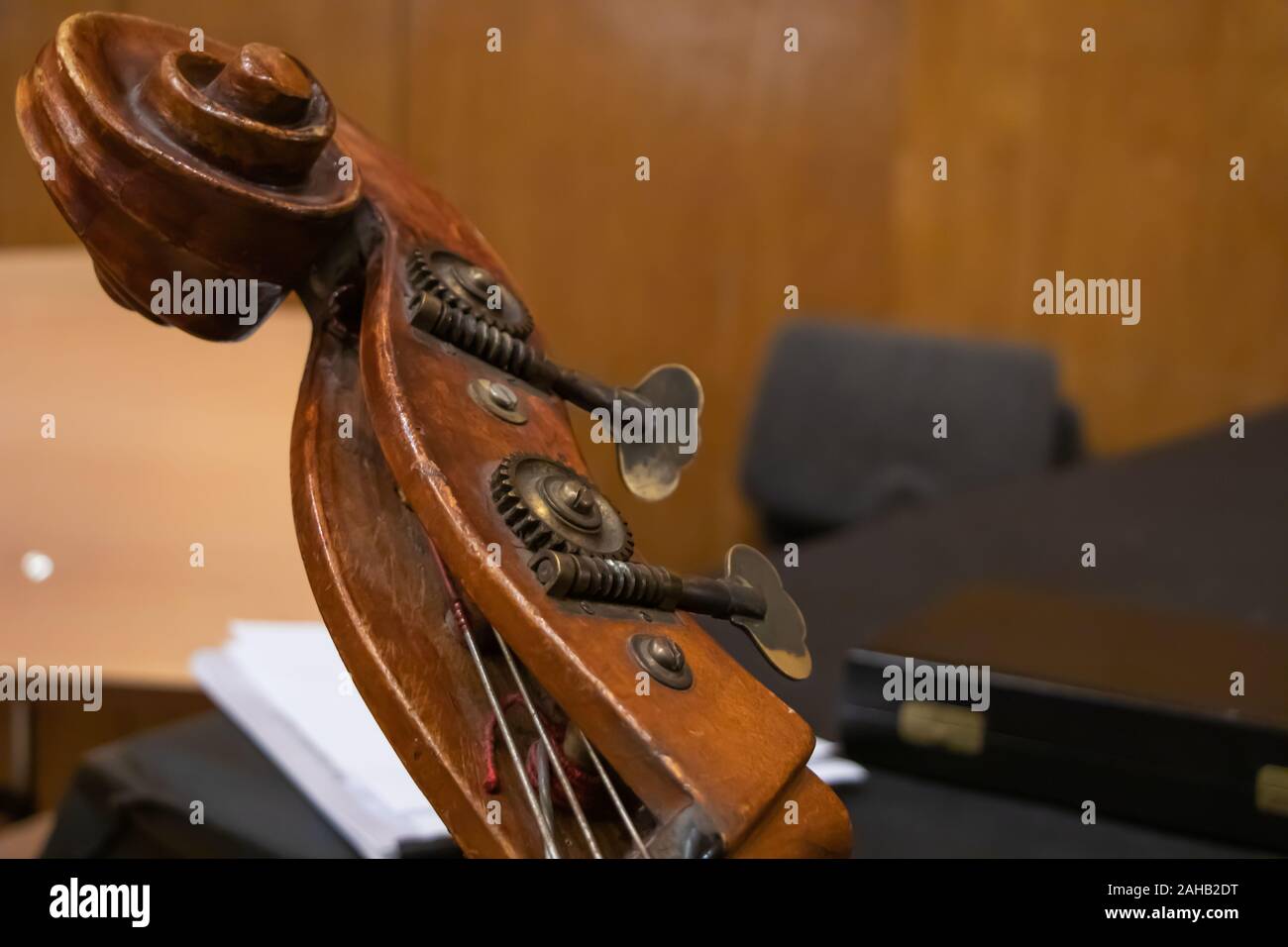 Close look over a bass viol. Stock Photo
