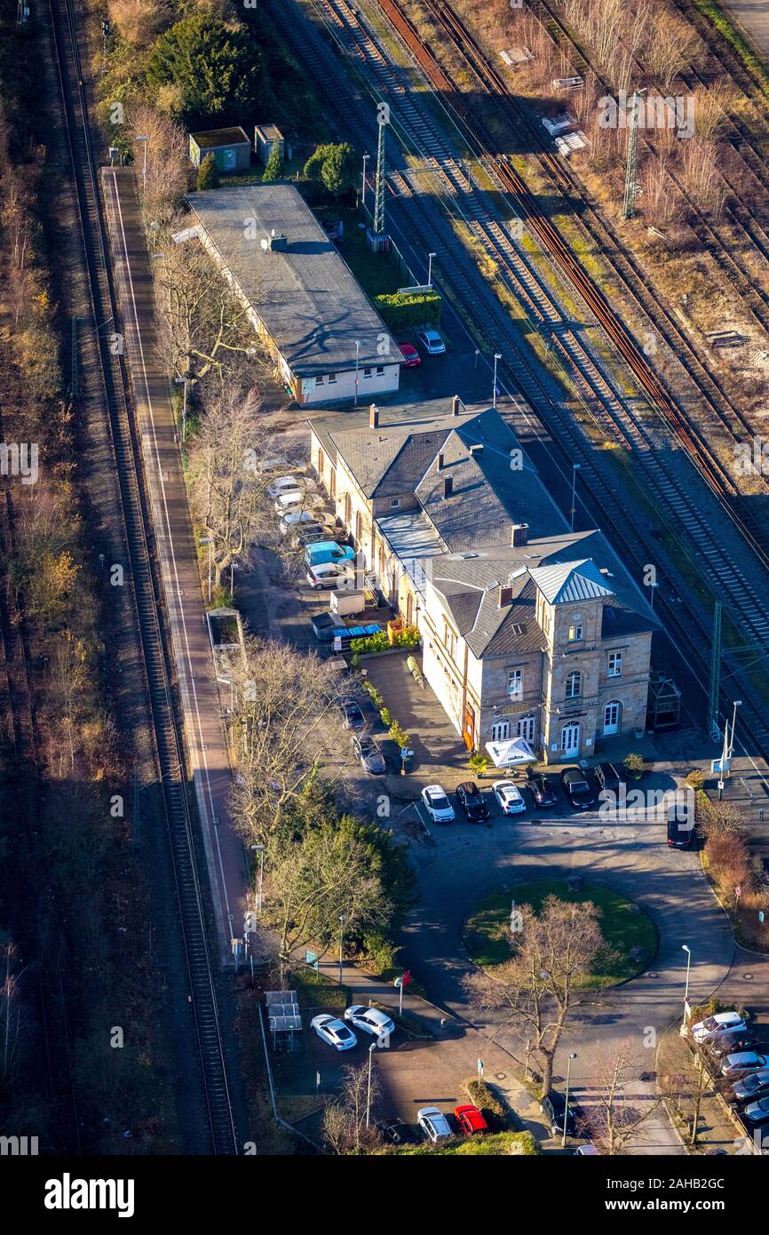 Aerial photograph, Old railway station, Hattingen, Ennepe-Ruhr district, Ruhr area, North Rhine-Westphalia, Germany, railway tracks, railway station, Stock Photo