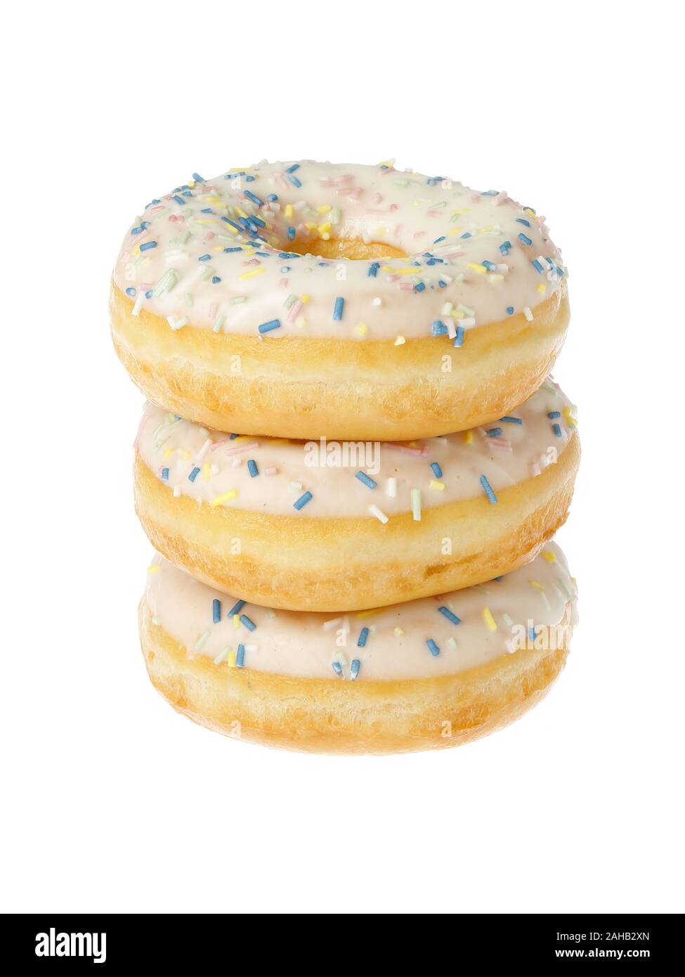 Stacked glazed dounts isolated on white background. Stock Photo