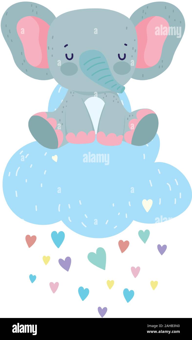 baby shower cute elephant cloud rain hearts love cartoon vector ...