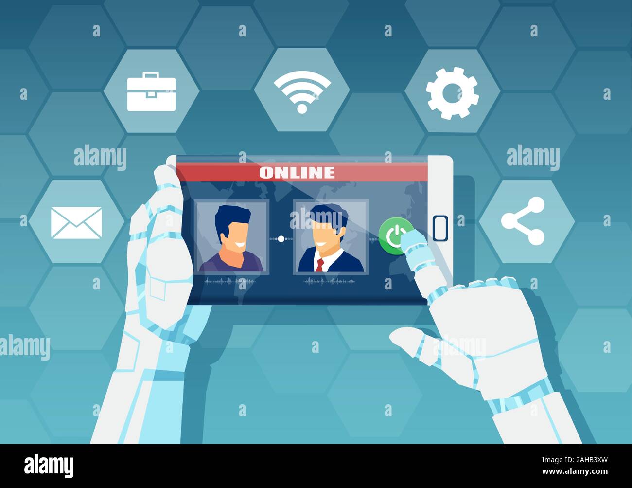 Vector of a robot ai providing customer, chatbot operator service to