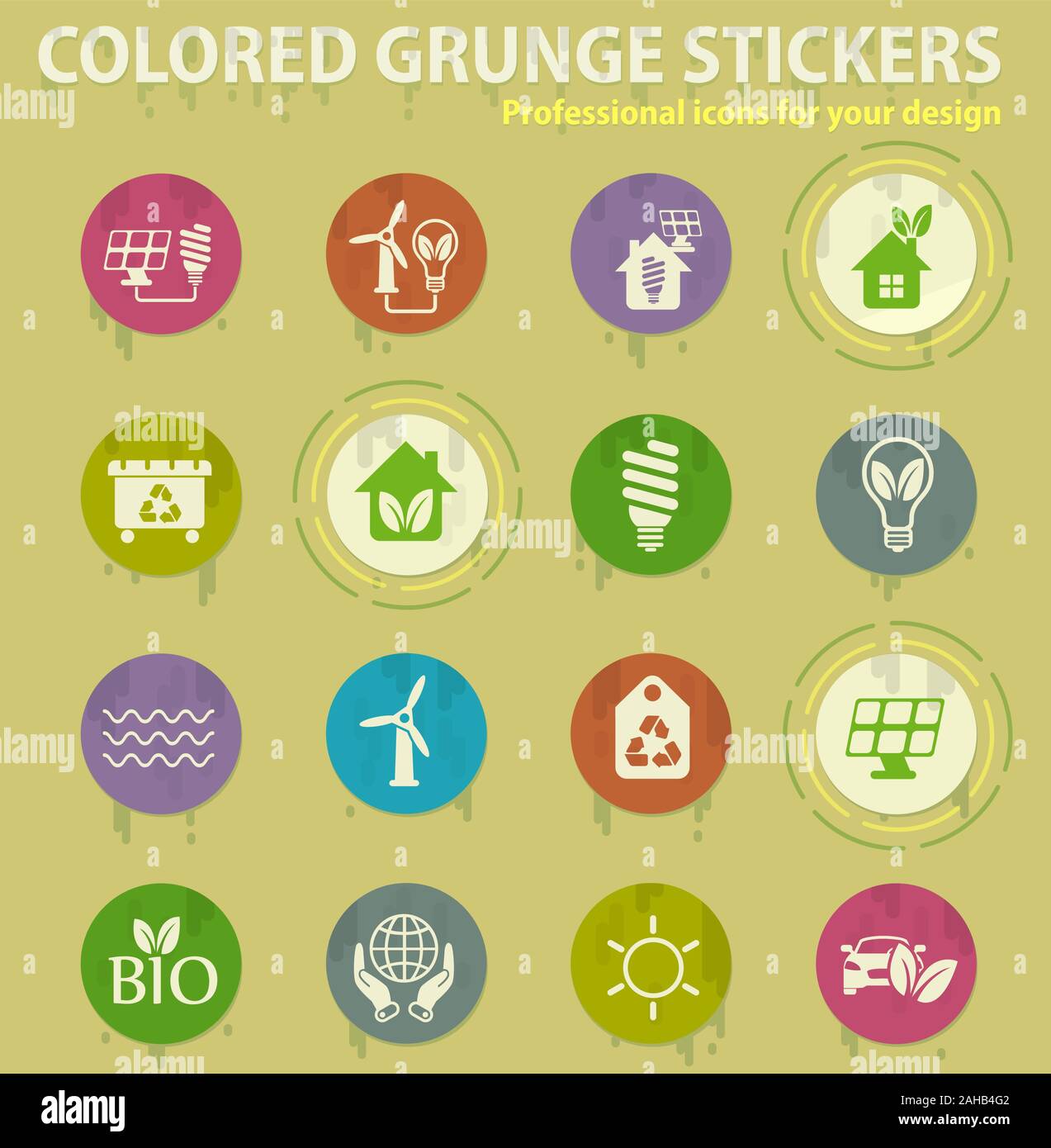 alternative energy colored grunge icons Stock Vector