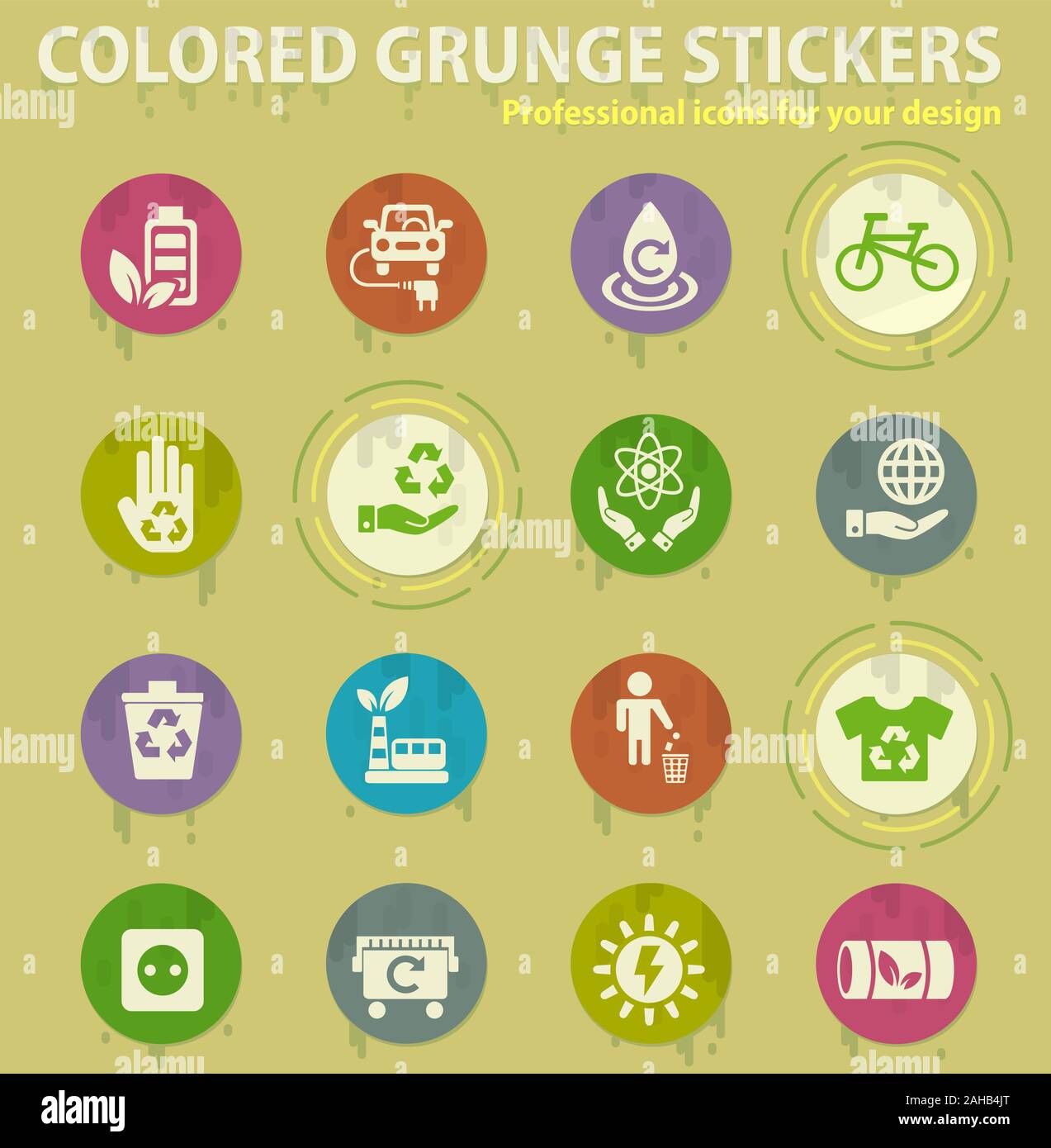 alternative energy colored grunge icons Stock Vector