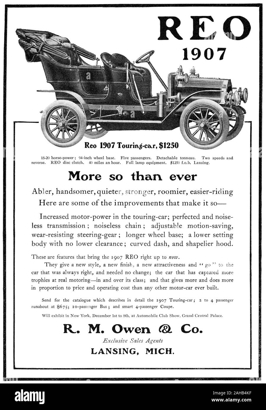 1907 U.S. advertisement for the REO Touring Car. Stock Photo