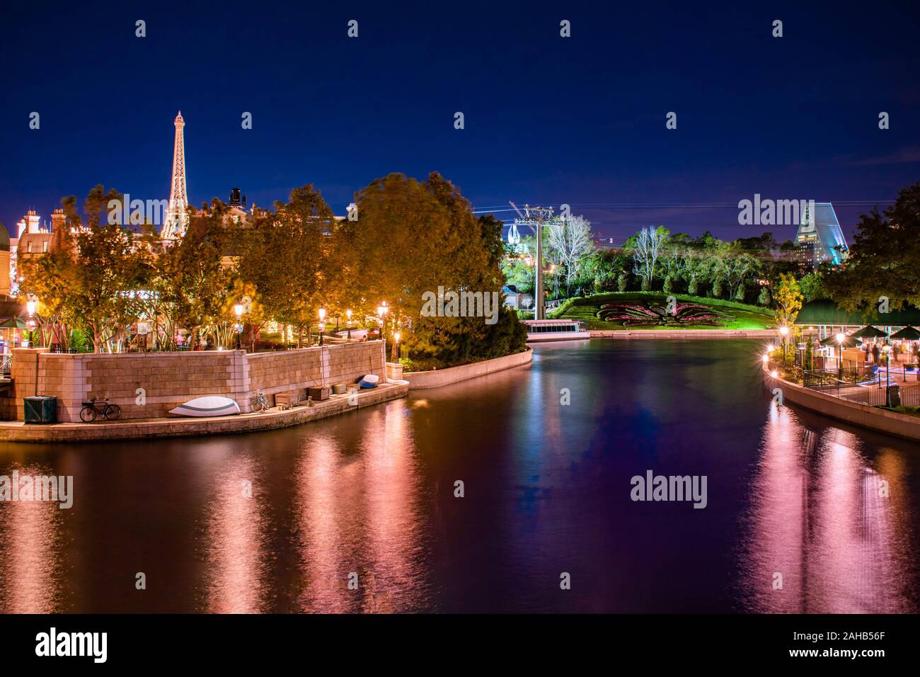 Orlando, Florida. December 18, 2019. Beautiful view of France Pavillion and canal at Epcot (18) Stock Photo