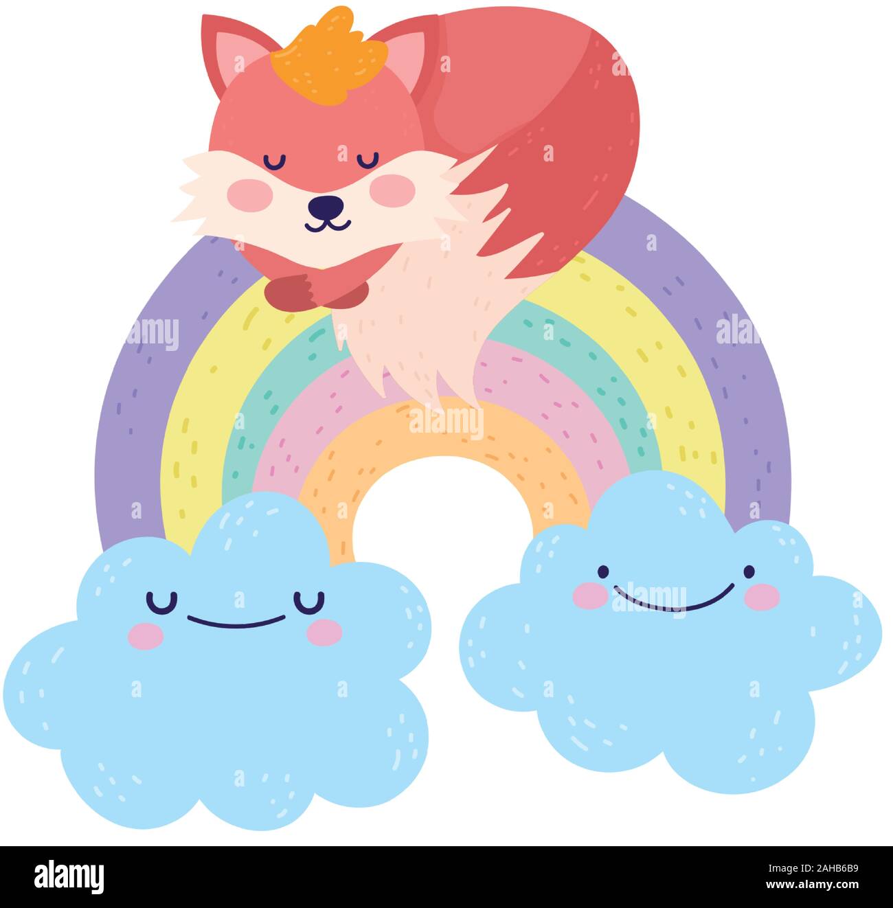 baby shower cute fox sleeping on rainbow with clouds cartoon vector ...