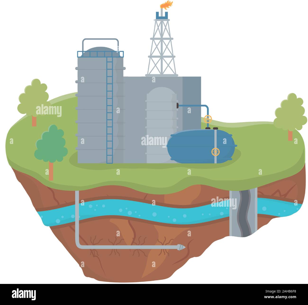 fracking tanks storage process pipeline water underground vector