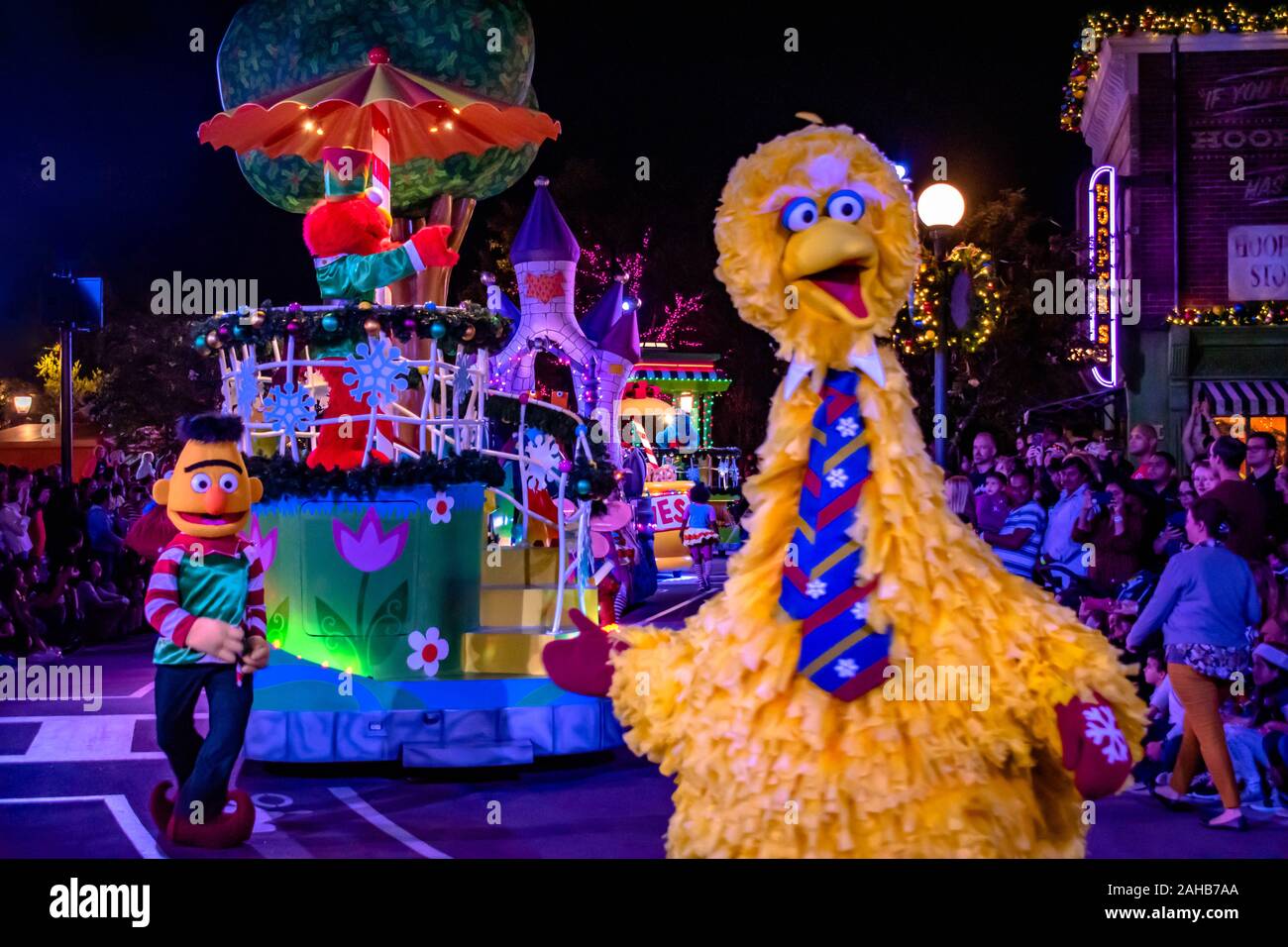 Orlando, Florida . December 21, 2019. Big Bird and Bert Sesame Street Christmas Parade at Seaworld Stock Photo