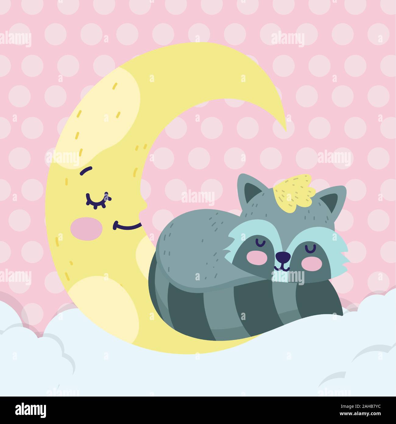 Baby Shower Cute Raccoon Sleeping Half Moon Cartoon Vector Illustration Stock Vector Image Art Alamy