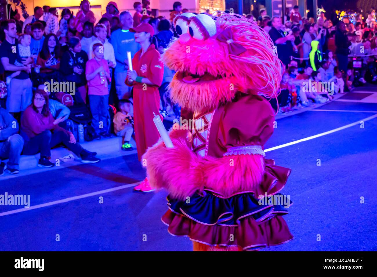 Orlando, Florida . December 21, 2019. Zoe in Sesame Street Christmas Parade at Seaworld Stock Photo