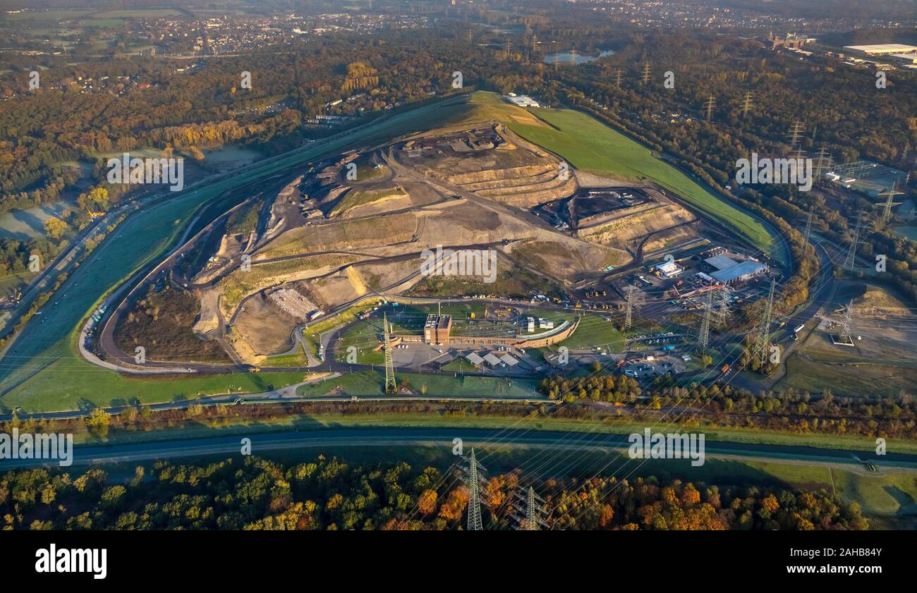Aerial photograph, Central Landfill Emscherbruch (ZDE), AGR Abfallentsorgungs-Gesellschaft Ruhrgebiet mbH (AGR), Bismarck, Herne, Ruhr Area, North Rhi Stock Photo