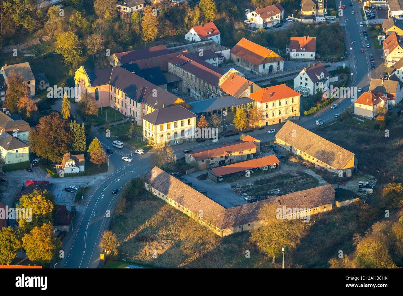 Aerial photograph, Bredelar Monastery, Friends of Bredelar Monastery, Meeting and Cultural Centre, Teaching and Scahugießerei, Bredelar, Marsberg, Sau Stock Photo
