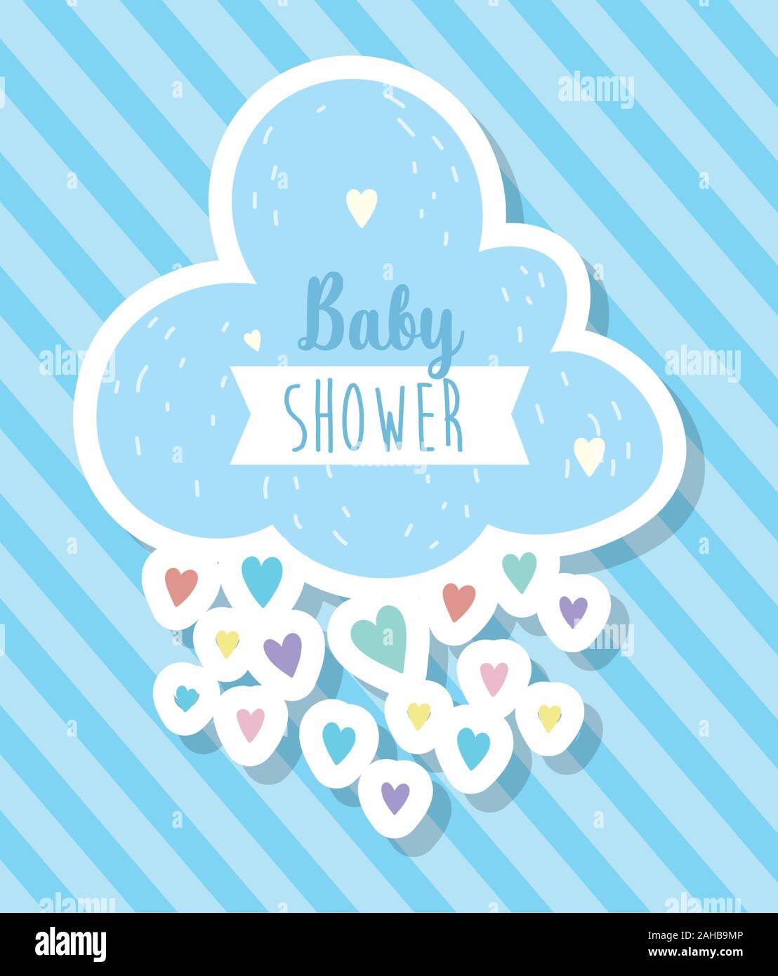 baby shower cute cloud with rain of hearts vector illustration Stock ...