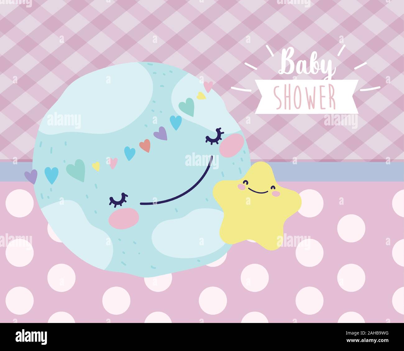 baby shower cute world with star and hearts decoration vector ...