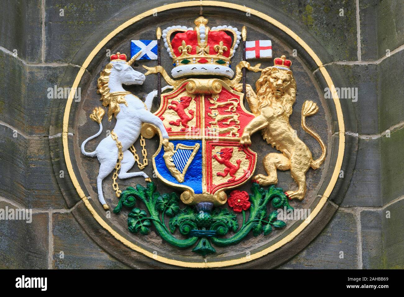 Coat of Arms on the Mercat Cross, The Royal Mile, Edinburgh, Scotland