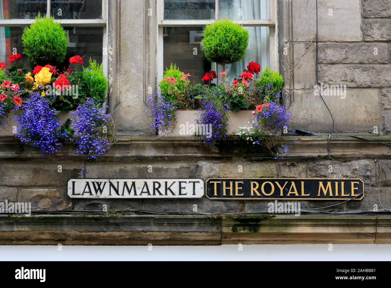 Street signs, The Royal Mile, Edinburgh, Scotland, United Kingdom Stock