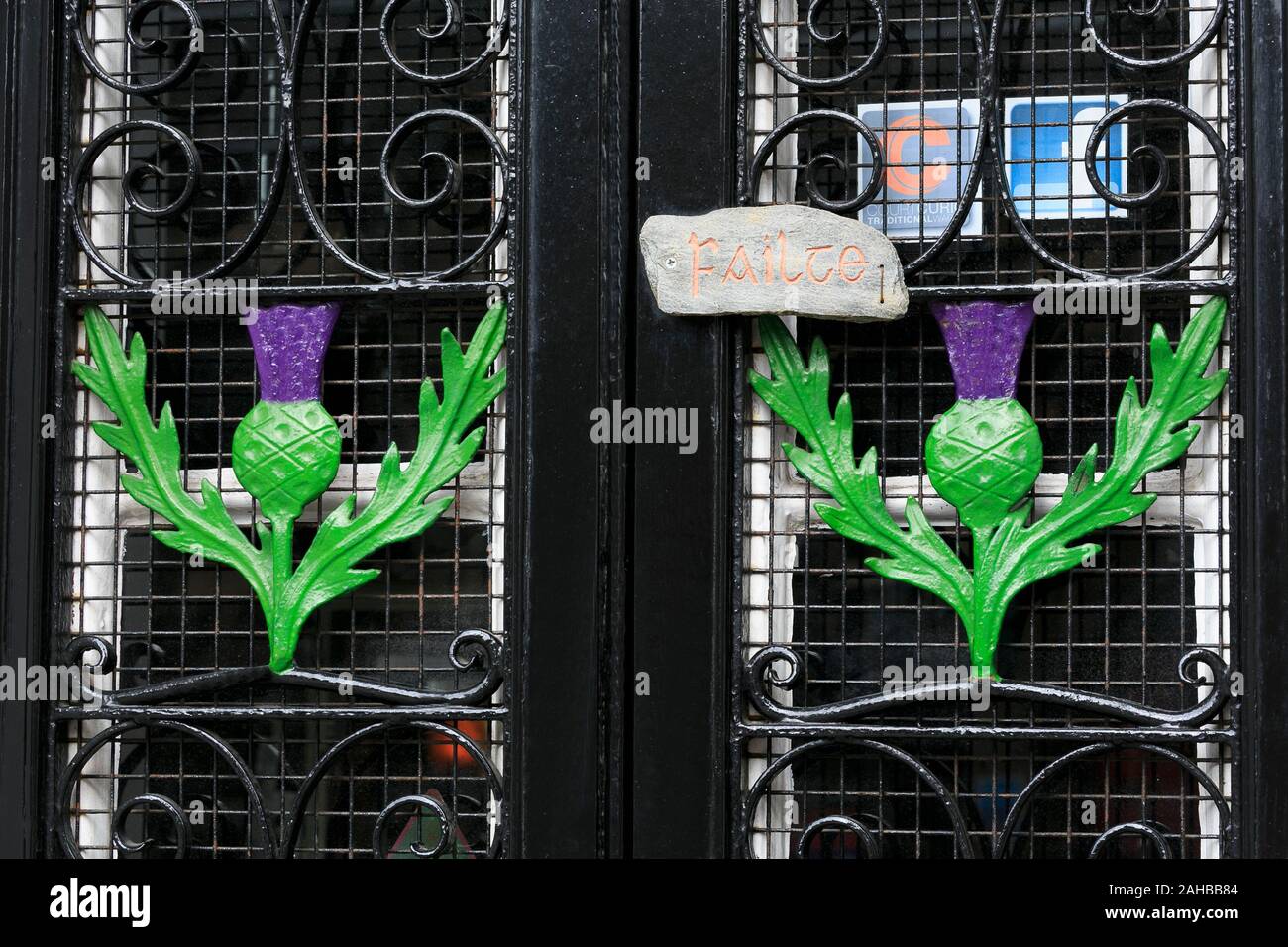 Thistle on door, The Royal Mile, Edinburgh, Scotland, United Kingdom Stock Photo