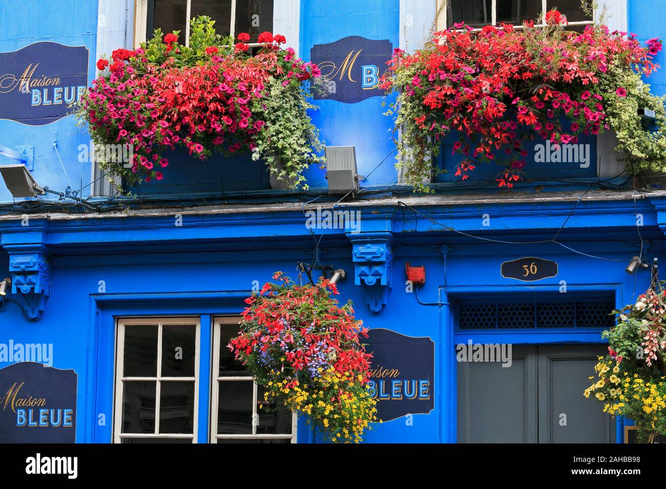 Maison Bleue Restaurant on Victoria Street, Edinburgh, Scotland, United Kingdom Stock Photo