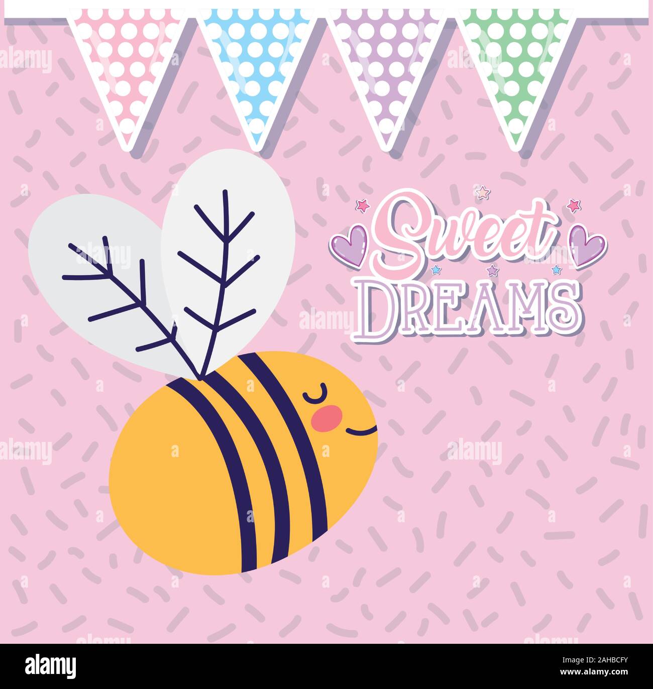 baby shower love sweet dreams cute bee flying bunting decoration vector
