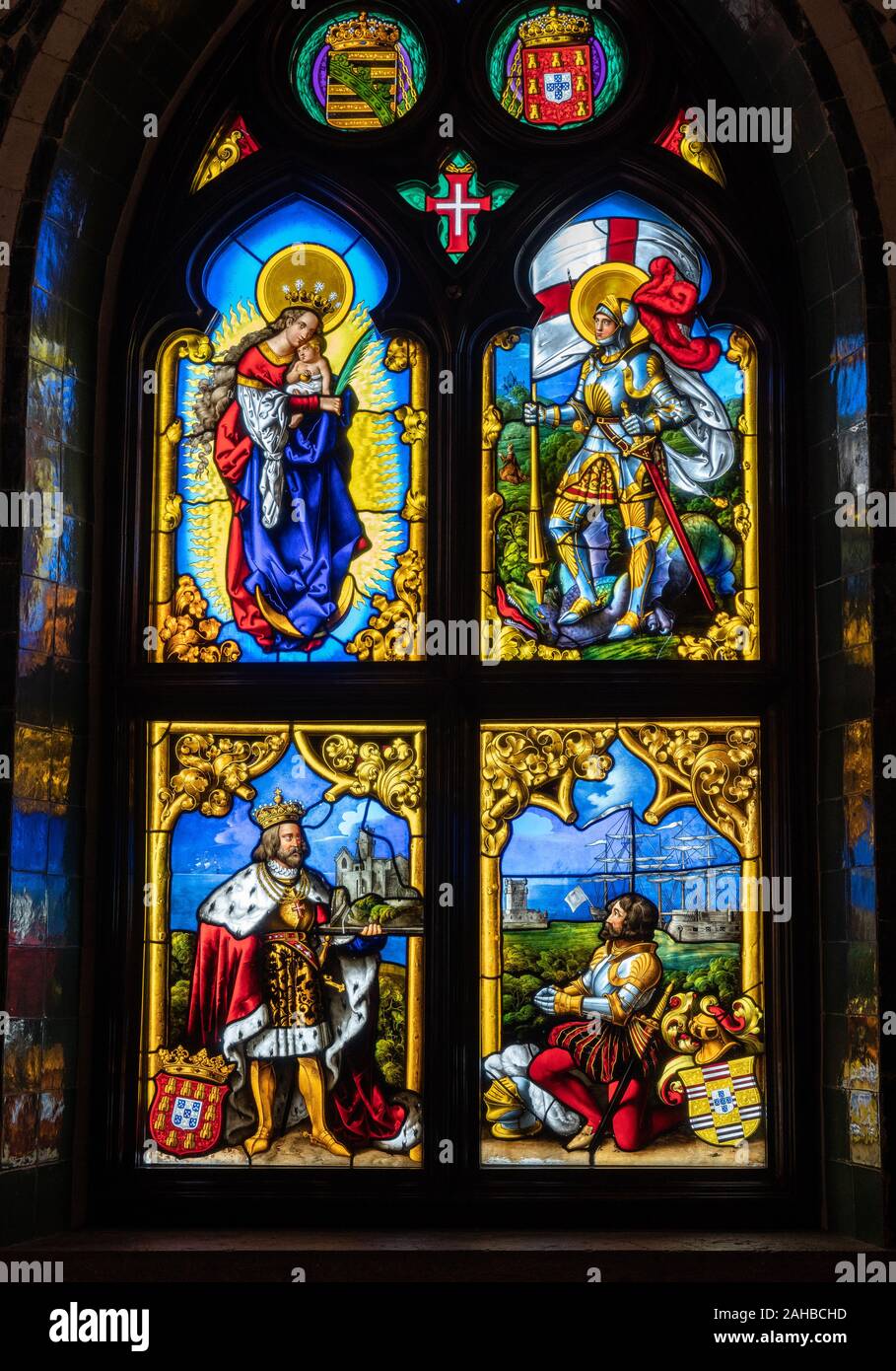 Sintra, Portugal 21 August 2019 Colorful stained glass window in the