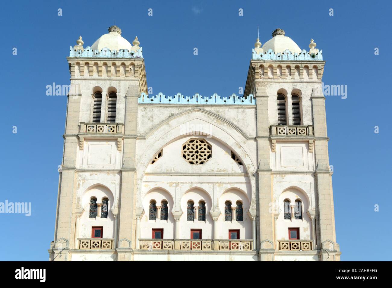 The Acropolium, or Saint Louis Cathedral, a 19th century church at Byrsa Hill in the ancient city of Carthage on outskirts of Tunis, Tunisia. Stock Photo