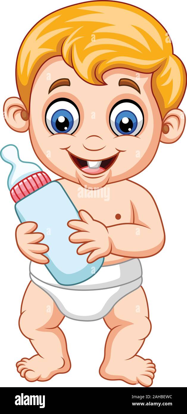 Cartoon baby boy holding bottle milk Stock Vector Image & Art - Alamy