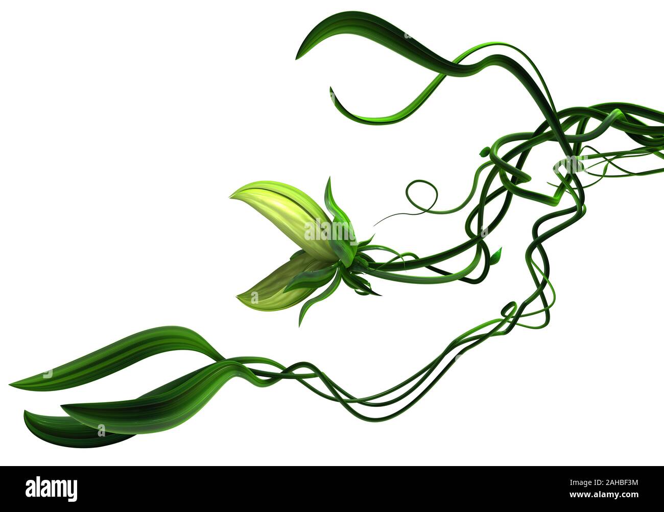 Plant growing green biting vine leaf arms, 3d illustration, horizontal