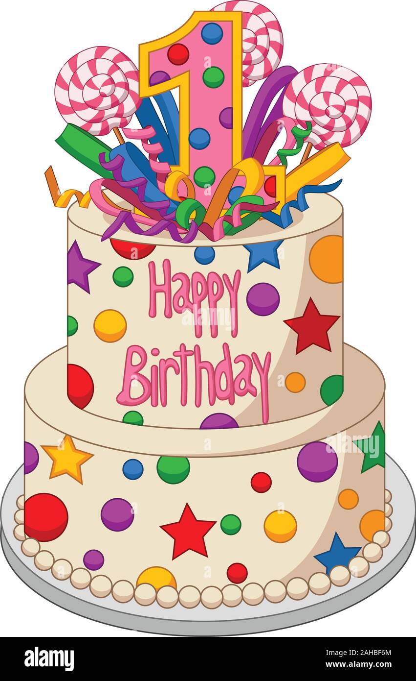 Colorful birthday cake on a white background Stock Vector Image & Art -  Alamy